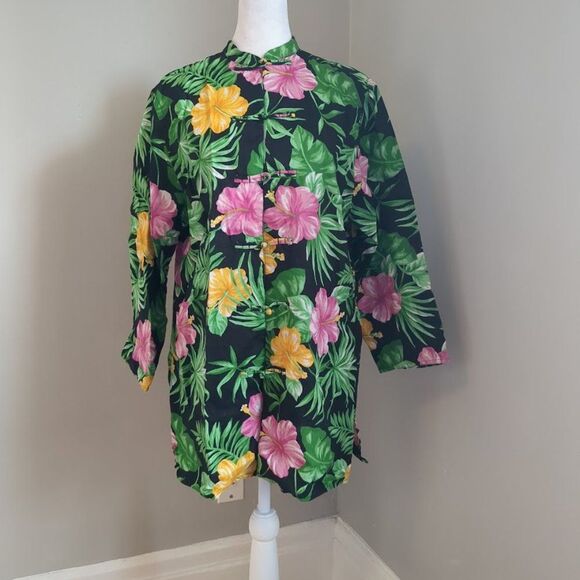 Lauren Ralph Lauren 100% Linen Kimono Jacket Oversized Tropical Size Medium - Picture 1 of 10
